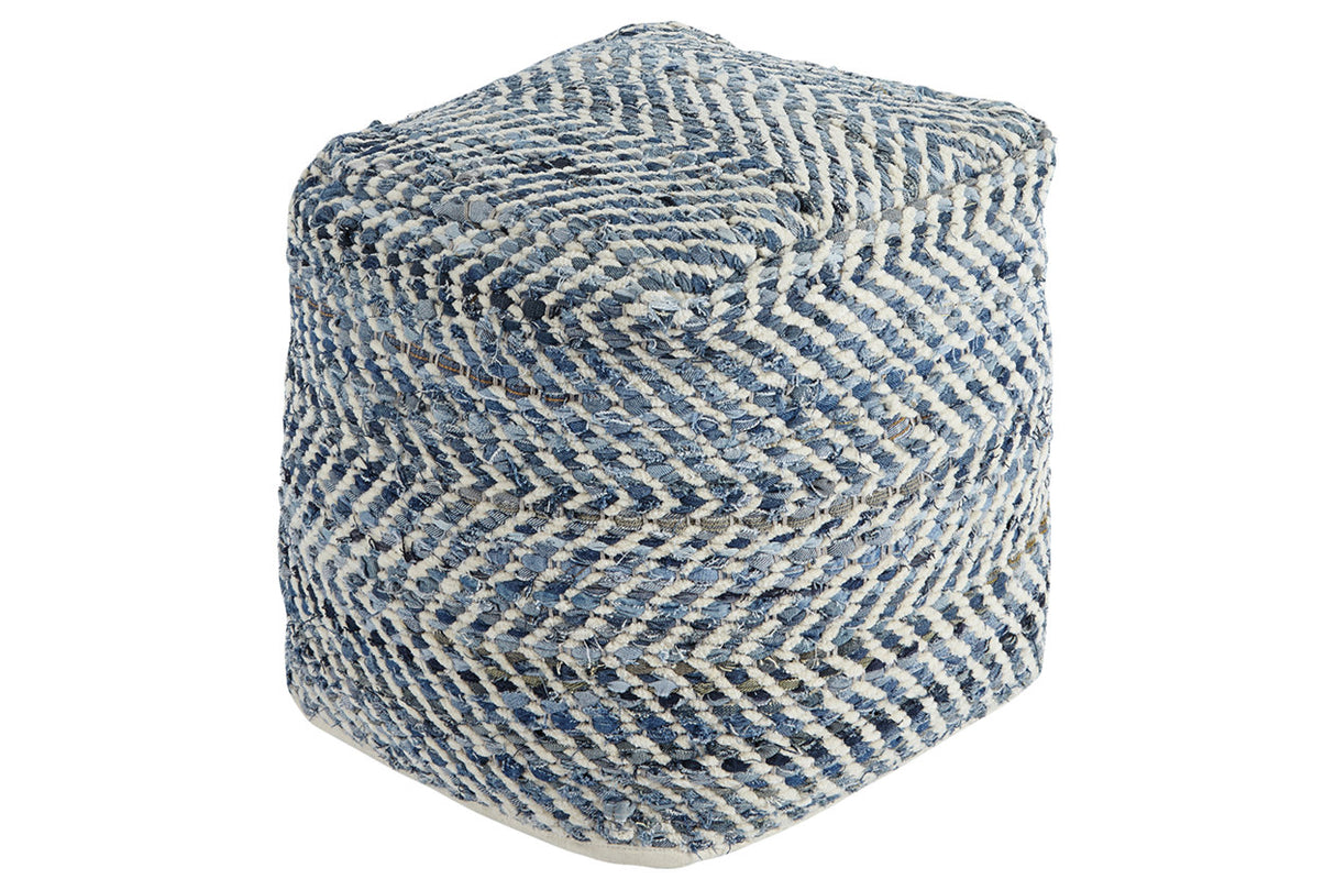 Chevron Blue Pouf from Ashley - Luna Furniture