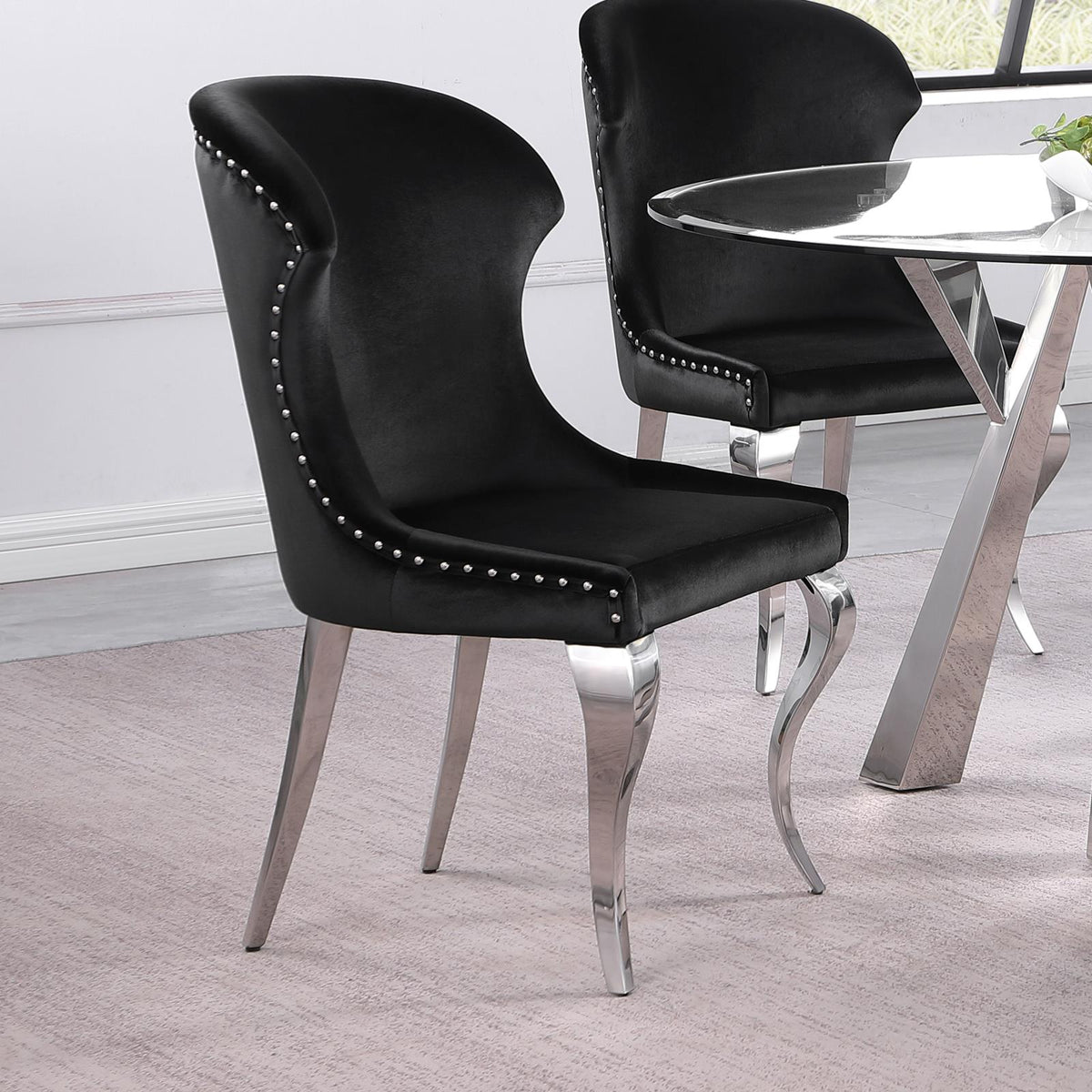 Cheyanne Chrome and Black Upholstered Wingback Side Chair with Nailhead Trim, Set of 2 from Coaster - Luna Furniture