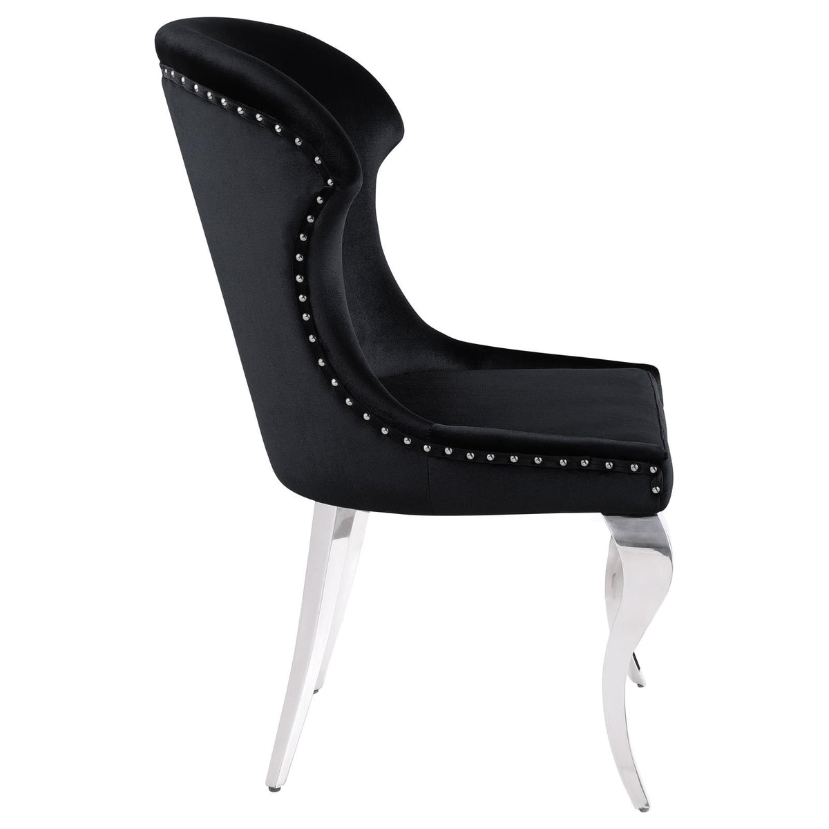 Cheyanne Chrome and Black Upholstered Wingback Side Chair with Nailhead Trim, Set of 2 from Coaster - Luna Furniture