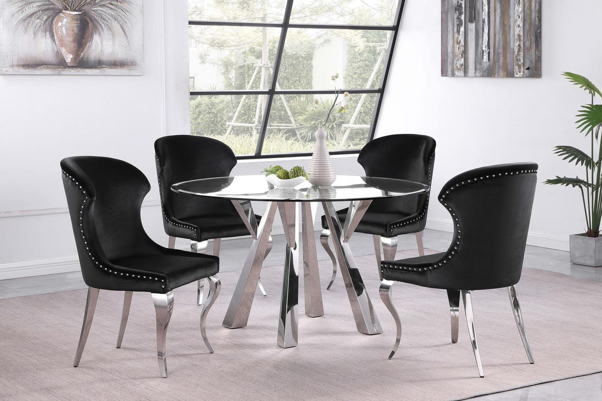 Cheyanne Chrome and Black Upholstered Wingback Side Chair with Nailhead Trim, Set of 2 from Coaster - Luna Furniture