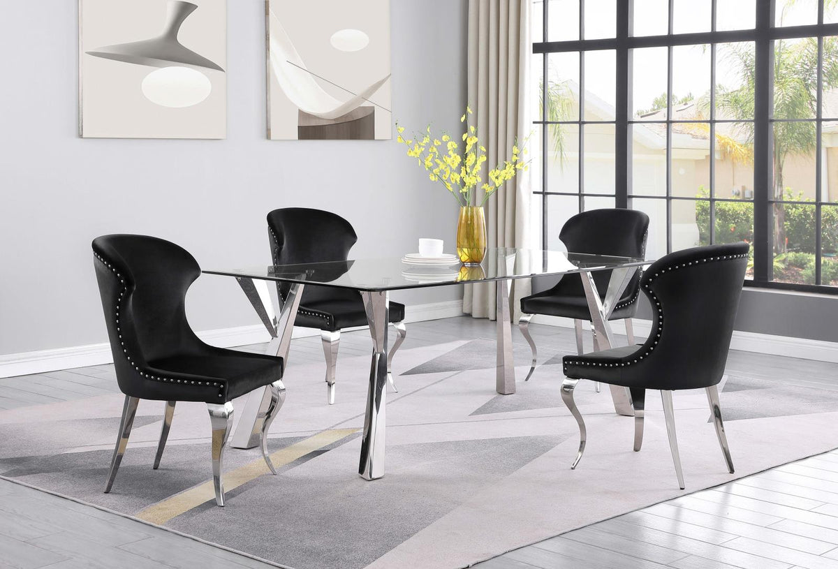 Cheyanne Chrome and Black Upholstered Wingback Side Chair with Nailhead Trim, Set of 2 from Coaster - Luna Furniture