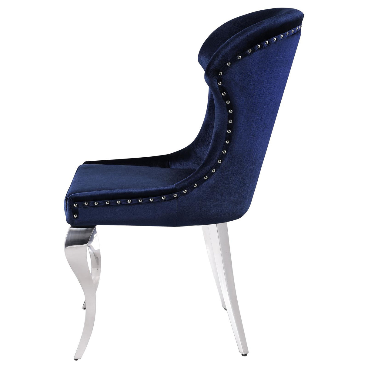Cheyanne Chrome and Ink Blue Upholstered Wingback Side Chair with Nailhead Trim, Set of 2 from Coaster - Luna Furniture