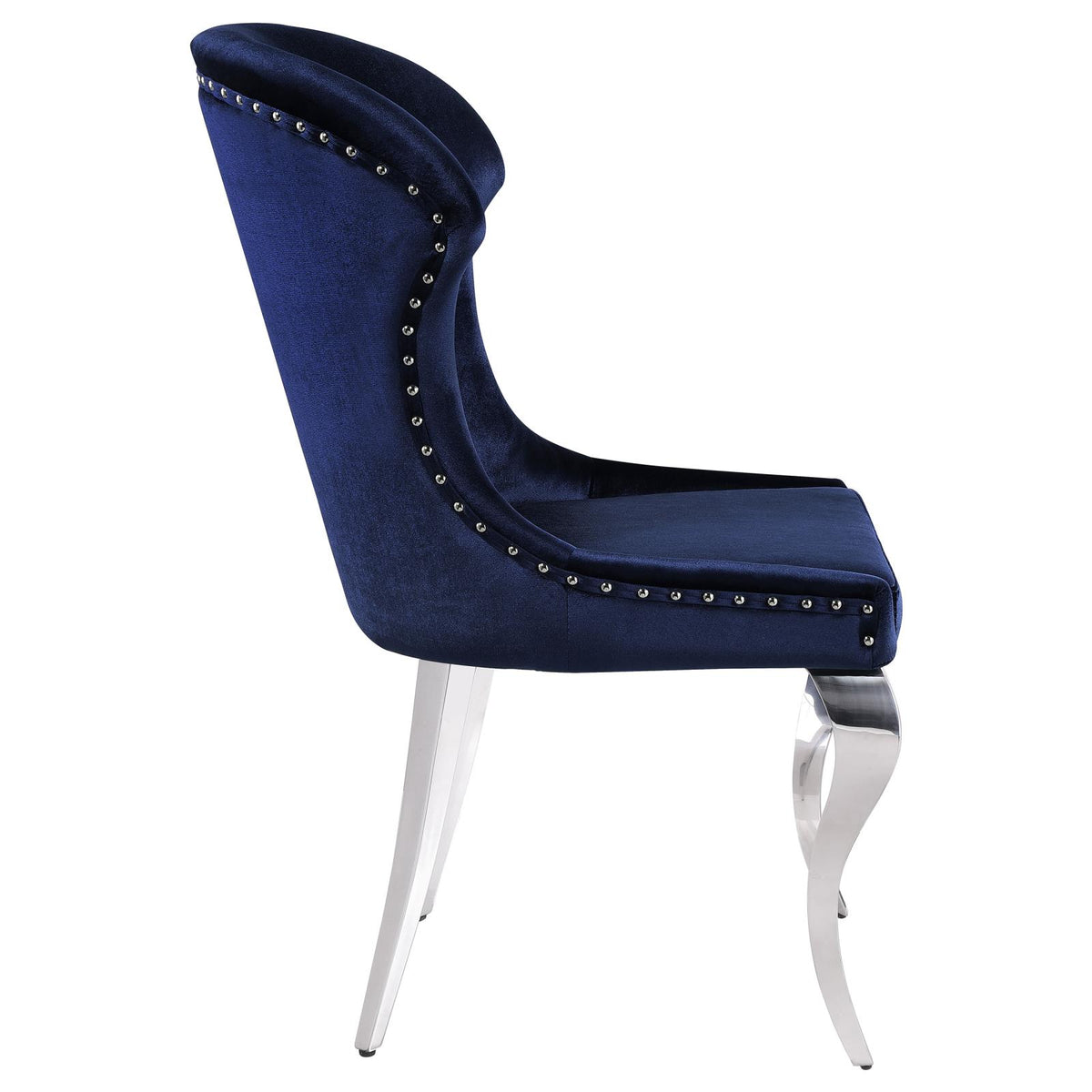 Cheyanne Chrome and Ink Blue Upholstered Wingback Side Chair with Nailhead Trim, Set of 2 from Coaster - Luna Furniture