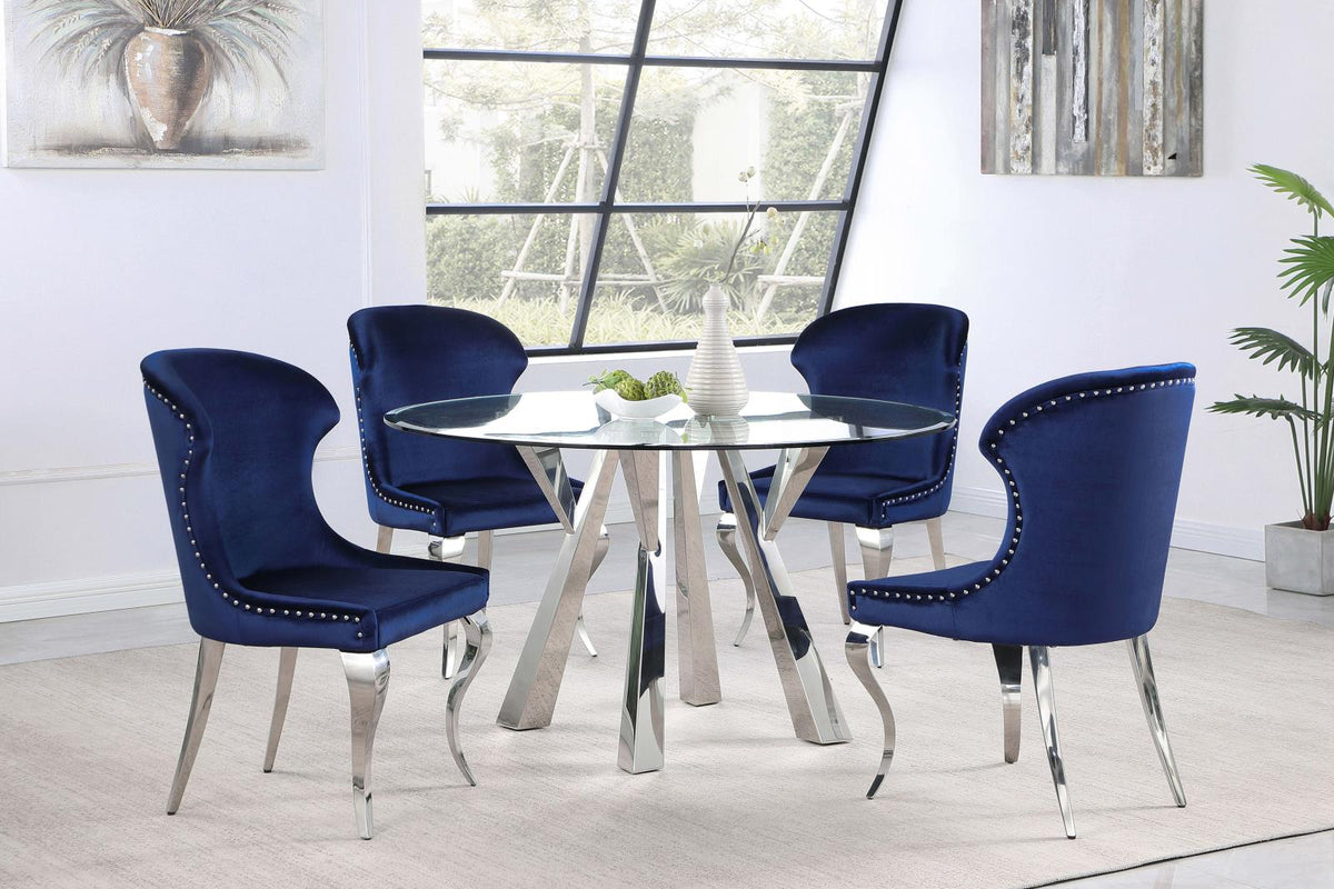 Cheyanne Chrome and Ink Blue Upholstered Wingback Side Chair with Nailhead Trim, Set of 2 from Coaster - Luna Furniture