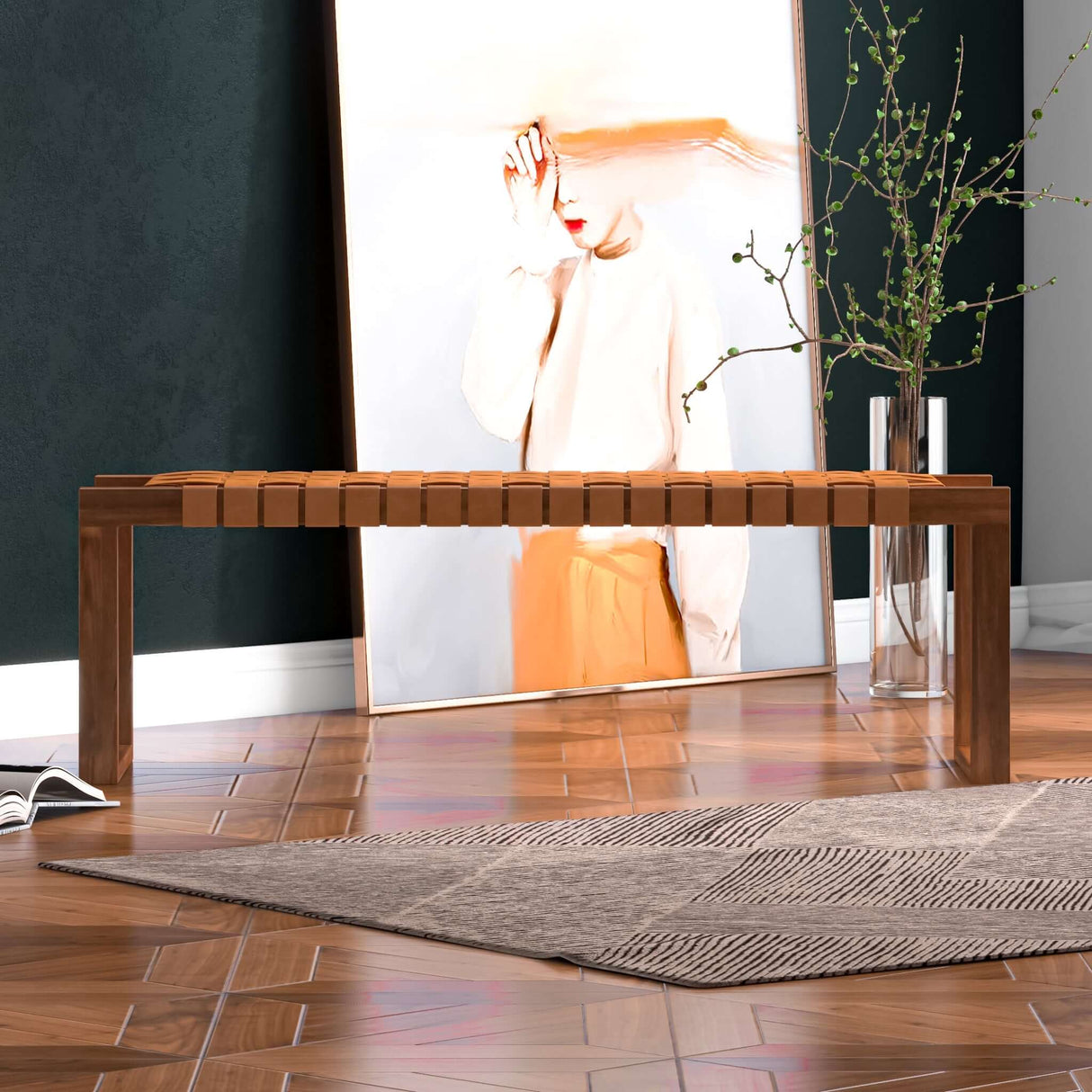 Christina Tan Leather Bench from Midinmod - Luna Furniture