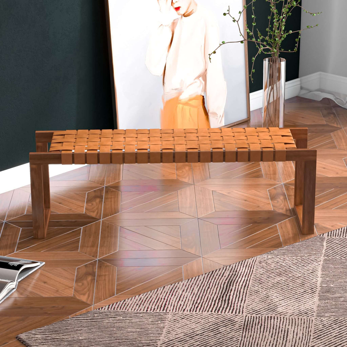 Christina Tan Leather Bench from Midinmod - Luna Furniture