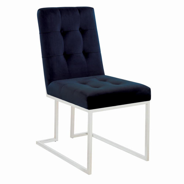 Cisco Ink Blue and Chrome Upholstered Dining Chairs, Set of 2