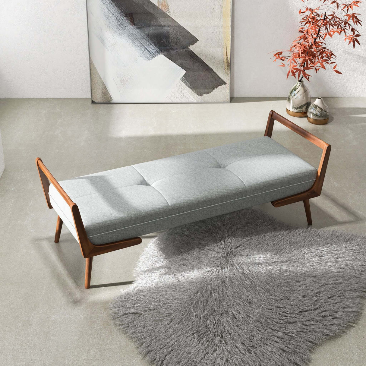 Cora Grey Fabric Bench from Midinmod - Luna Furniture