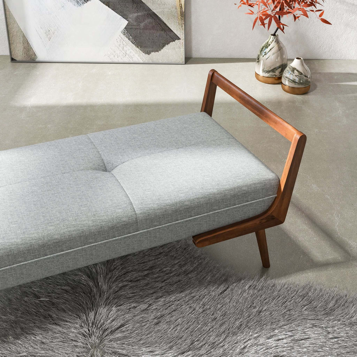 Cora Grey Fabric Bench from Midinmod - Luna Furniture