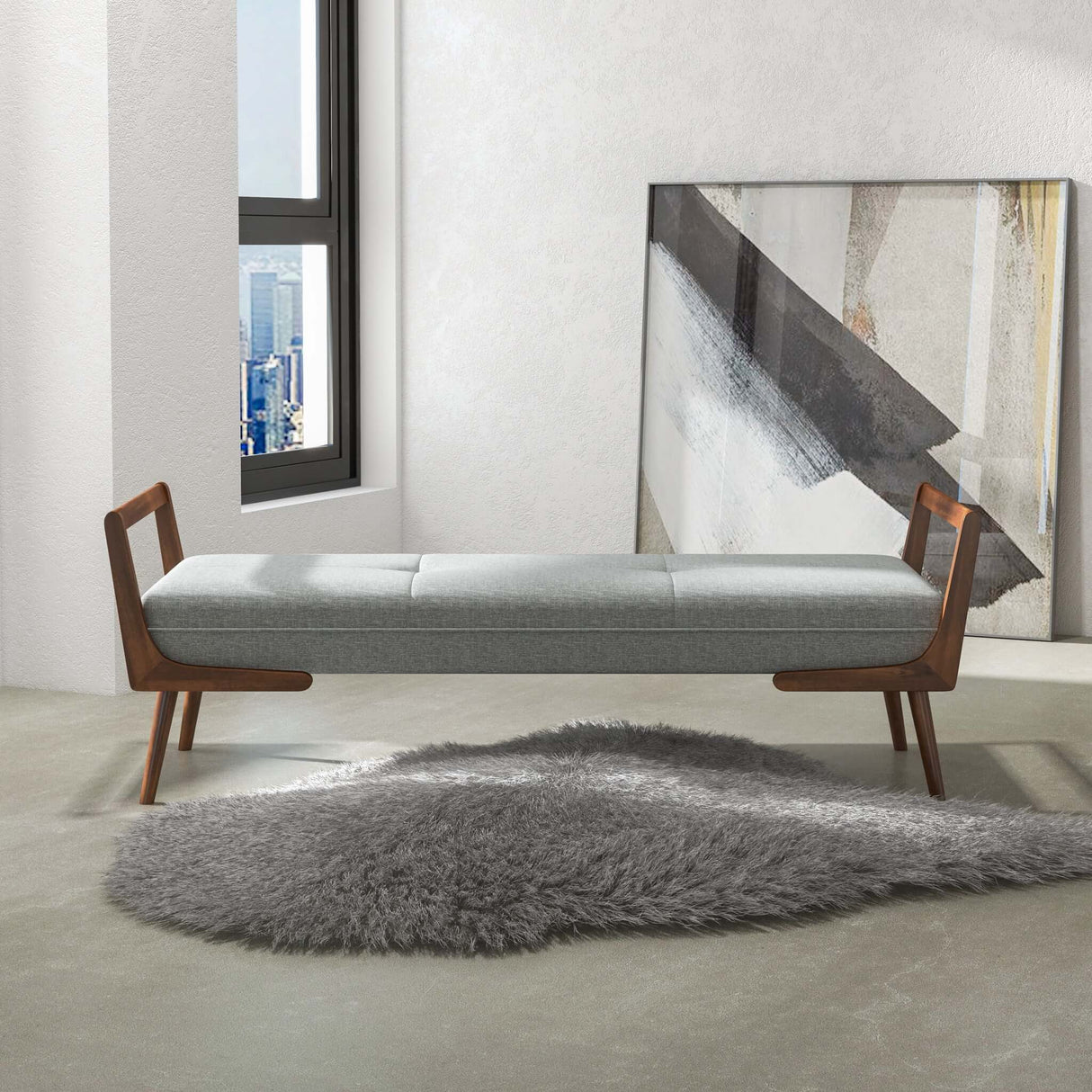 Cora Grey Fabric Bench from Midinmod - Luna Furniture