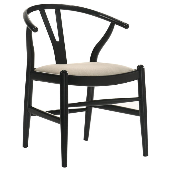 Cortona Black and Beige Danish Y-Shaped Back Wishbone Dining Side Chair, Set of 2