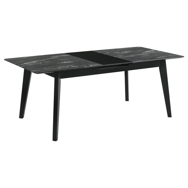 Crestmont Gray Rectangular Faux Marble Top Dining Table with and 16" Self-Storing Extension Leaf