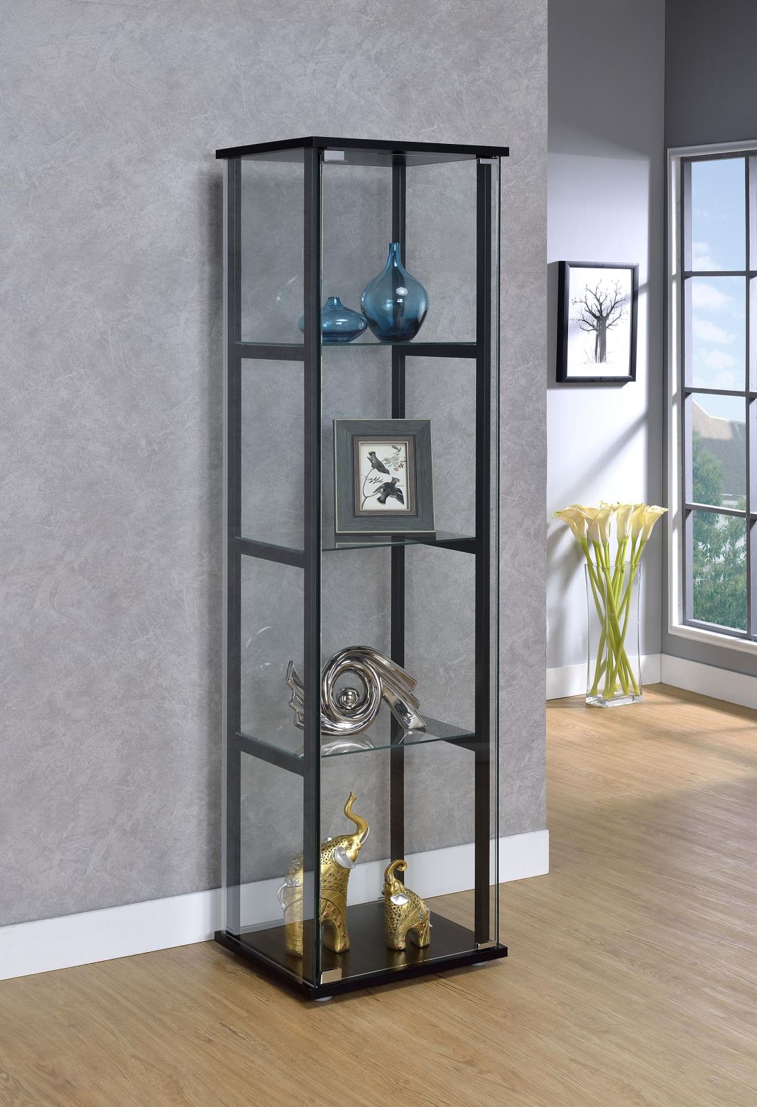 Cyclamen Black and Clear 4-Shelf Glass Curio Cabinet from Coaster - Luna Furniture