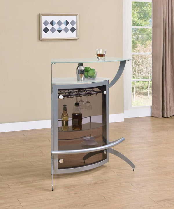 Dallas Silver and Frosted Glass 2-Shelf Bar Unit