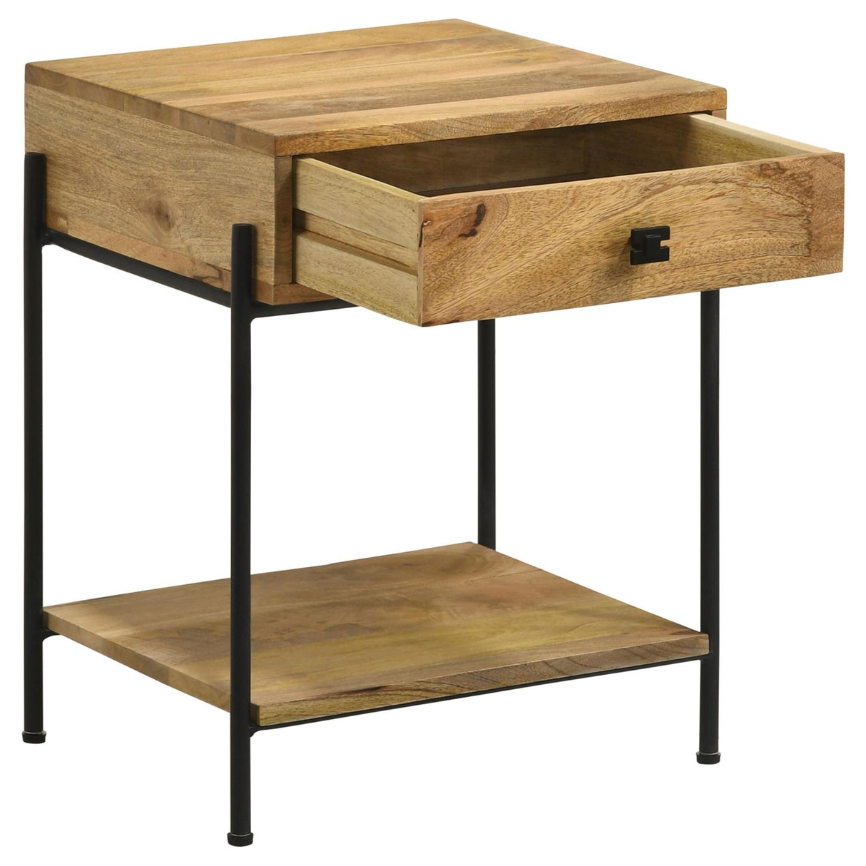Declan Natural Mango and Black 1-Drawer Accent Table with Open Shelf from Coaster - Luna Furniture