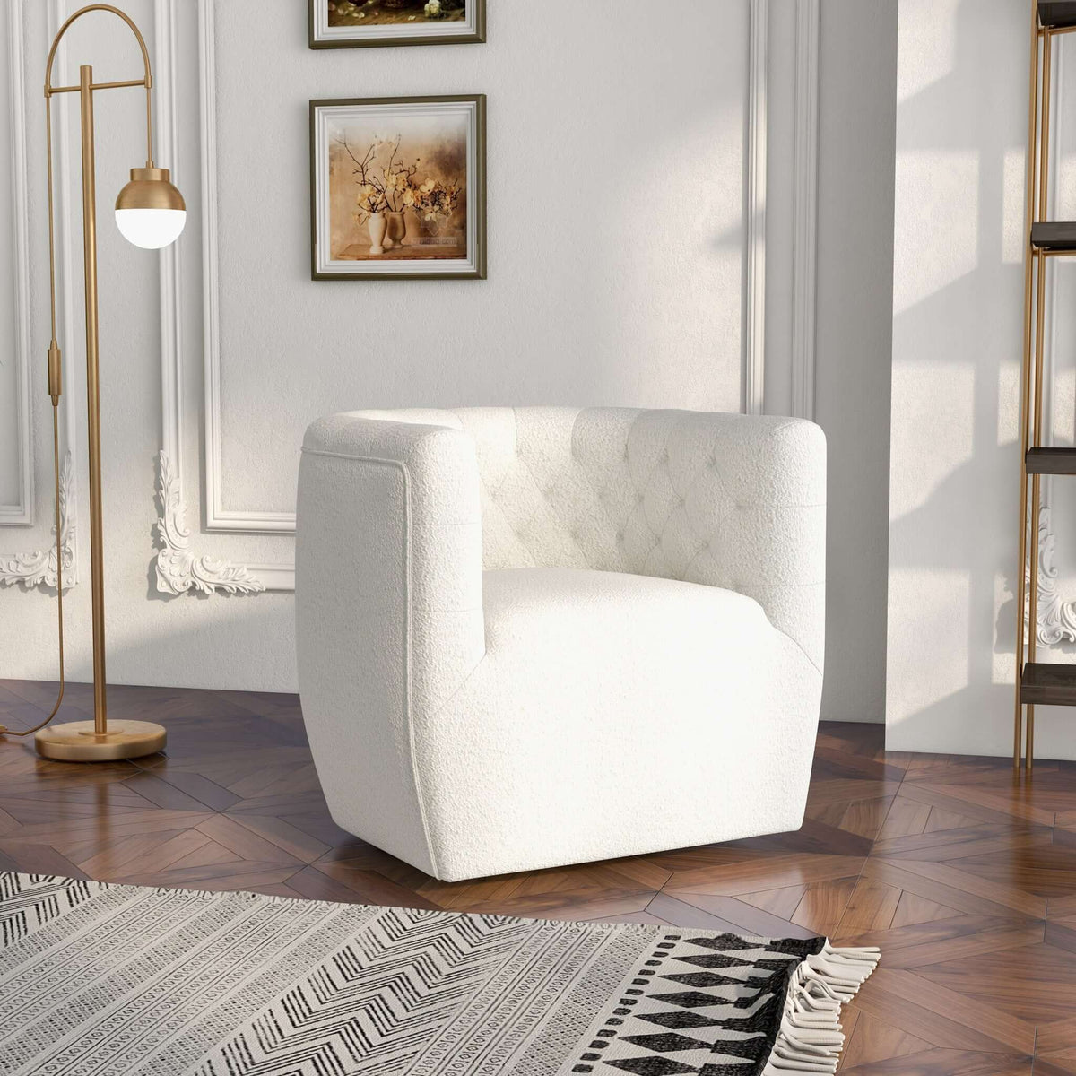 Delaney Cream Boucle Swivel Chair from Ashcroft Furniture - Luna Furniture