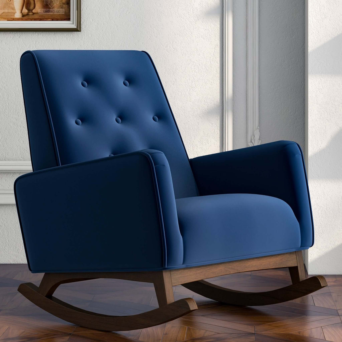 Demetrius Blue Velvet Solid Wood Rocking Chair from Ashcroft Furniture - Luna Furniture