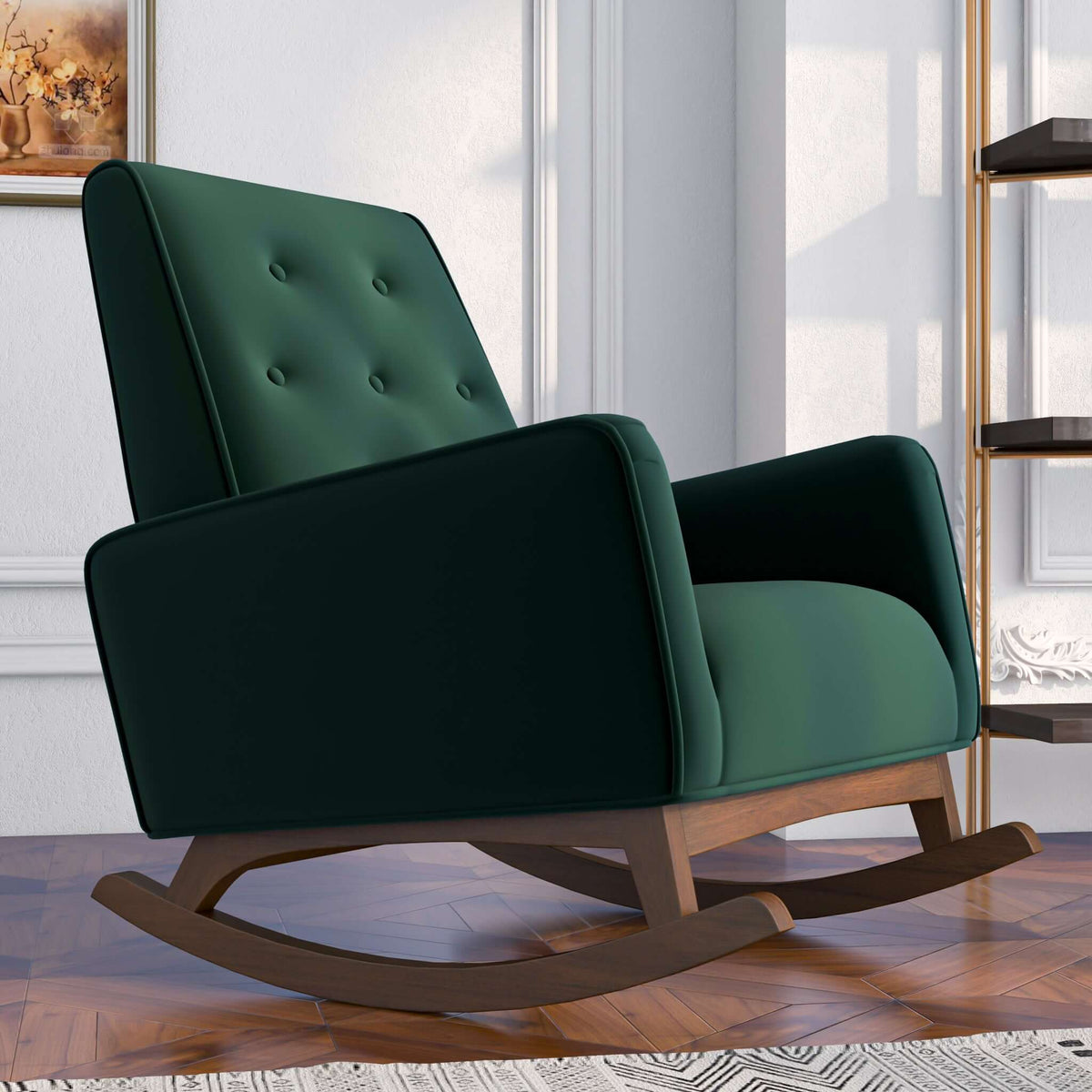 Demetrius Green Velvet Solid Wood Rocking Chair from Ashcroft Furniture - Luna Furniture