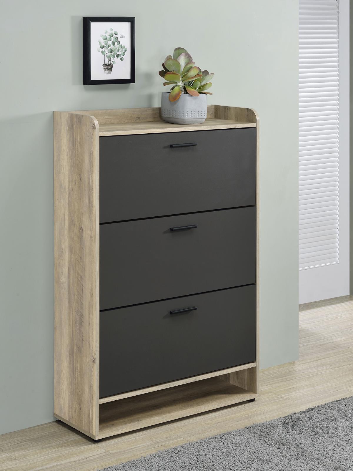 Denia Antique Pine and Gray 3-Tier Shoe Storage Cabinet from Coaster - Luna Furniture