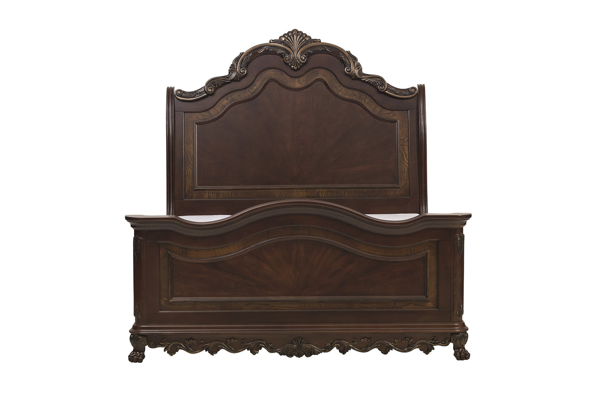 Deryn Park Cherry 4-Piece Queen Sleigh Bedroom Set (Queen Bed, Nightstand, Dresser, Mirror) from Homelegance - Luna Furniture