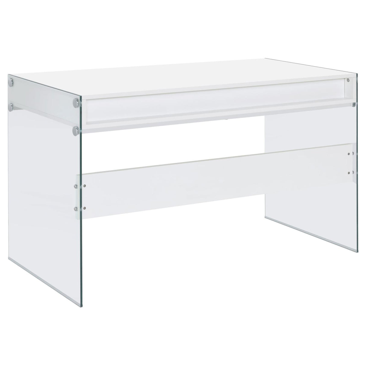 Dobrev Glossy White and Clear 2-Drawer Writing Desk from Coaster - Luna Furniture