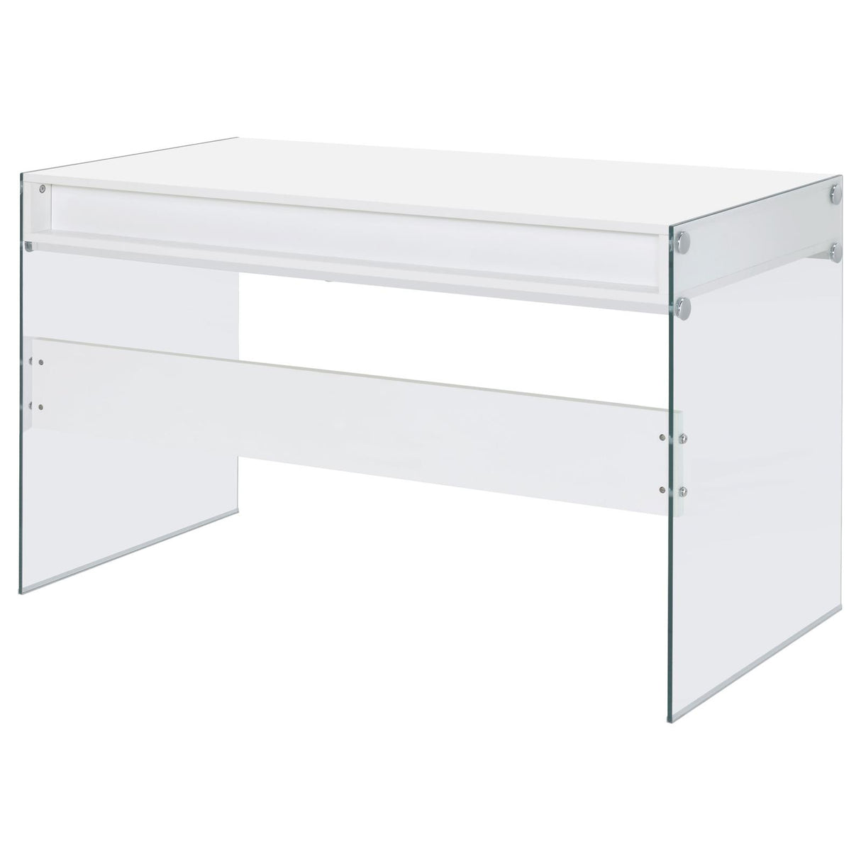 Dobrev Glossy White and Clear 2-Drawer Writing Desk from Coaster - Luna Furniture