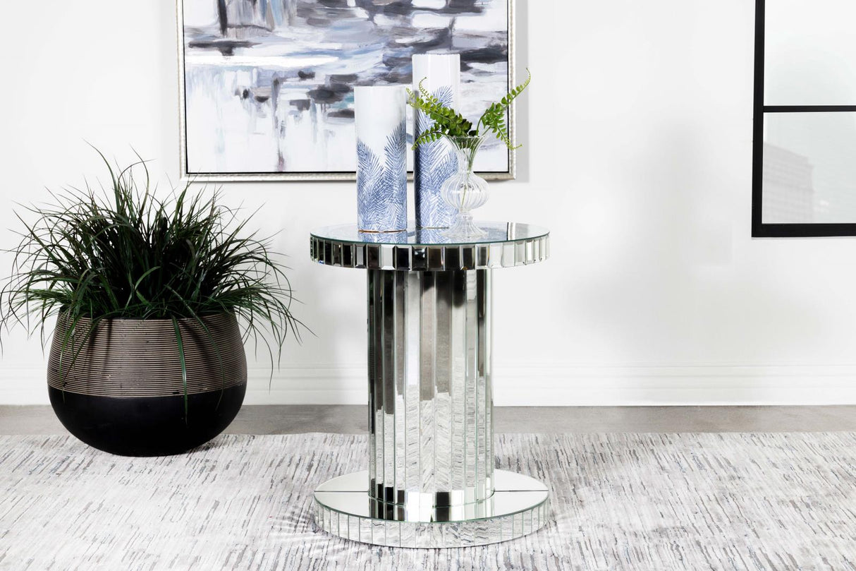 Dorielle Mirror Crystal Inlay Round Top Accent Table from Coaster - Luna Furniture