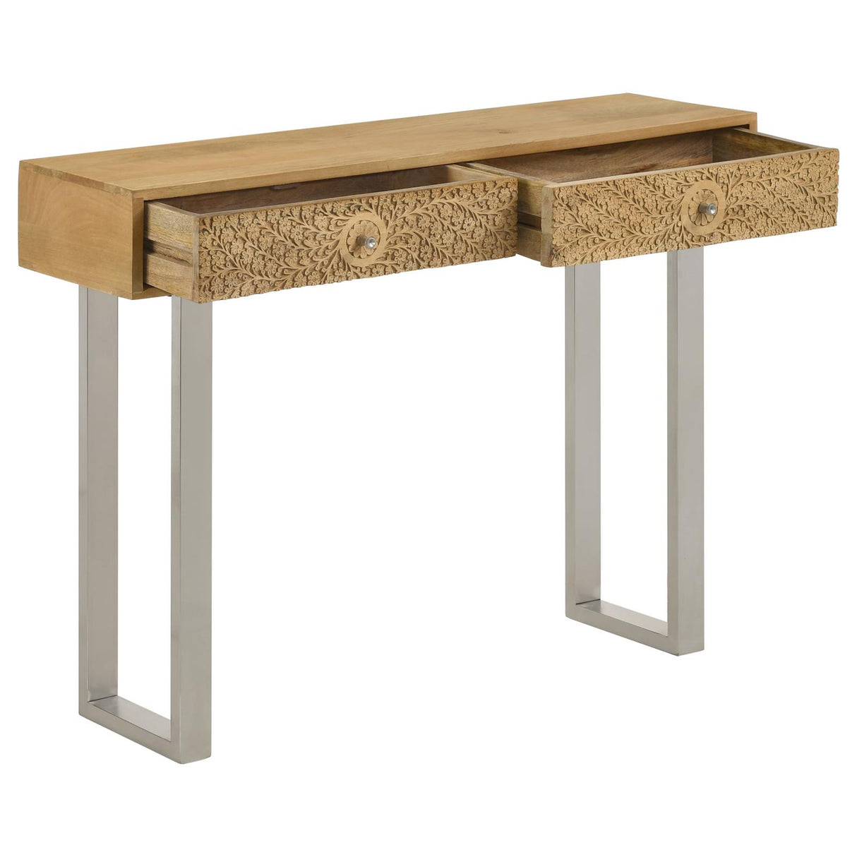 Draco Natural Console Table with Hand Carved Drawers from Coaster - Luna Furniture
