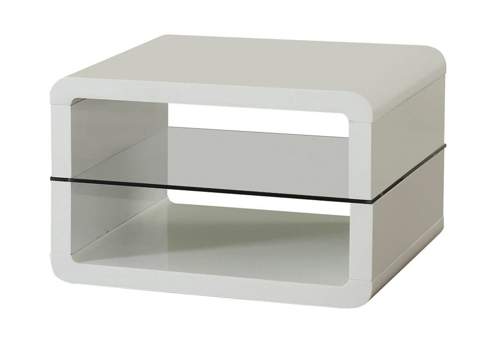 Elana Glossy White Square 2-Shelf End Table from Coaster - Luna Furniture