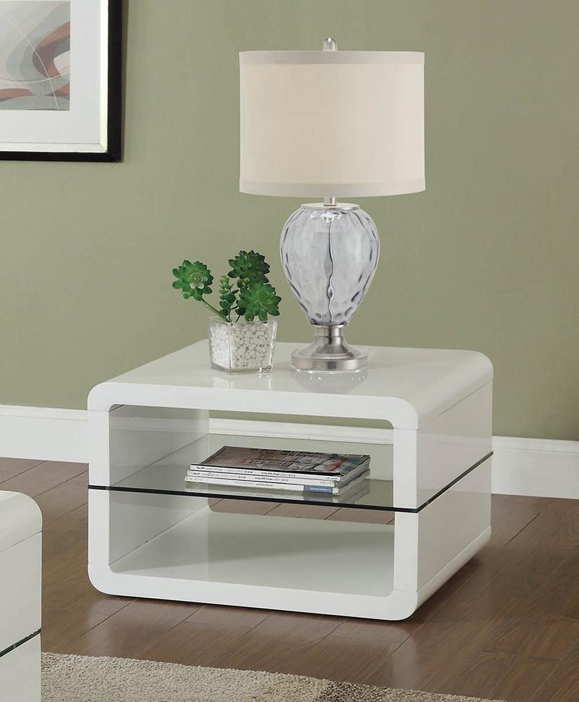 Elana Glossy White Square 2-Shelf End Table from Coaster - Luna Furniture