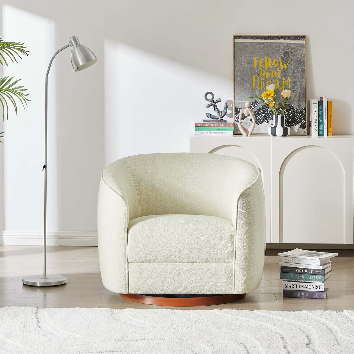 Elise Cream Boucle Swivel Chair from Ashcroft Furniture - Luna Furniture