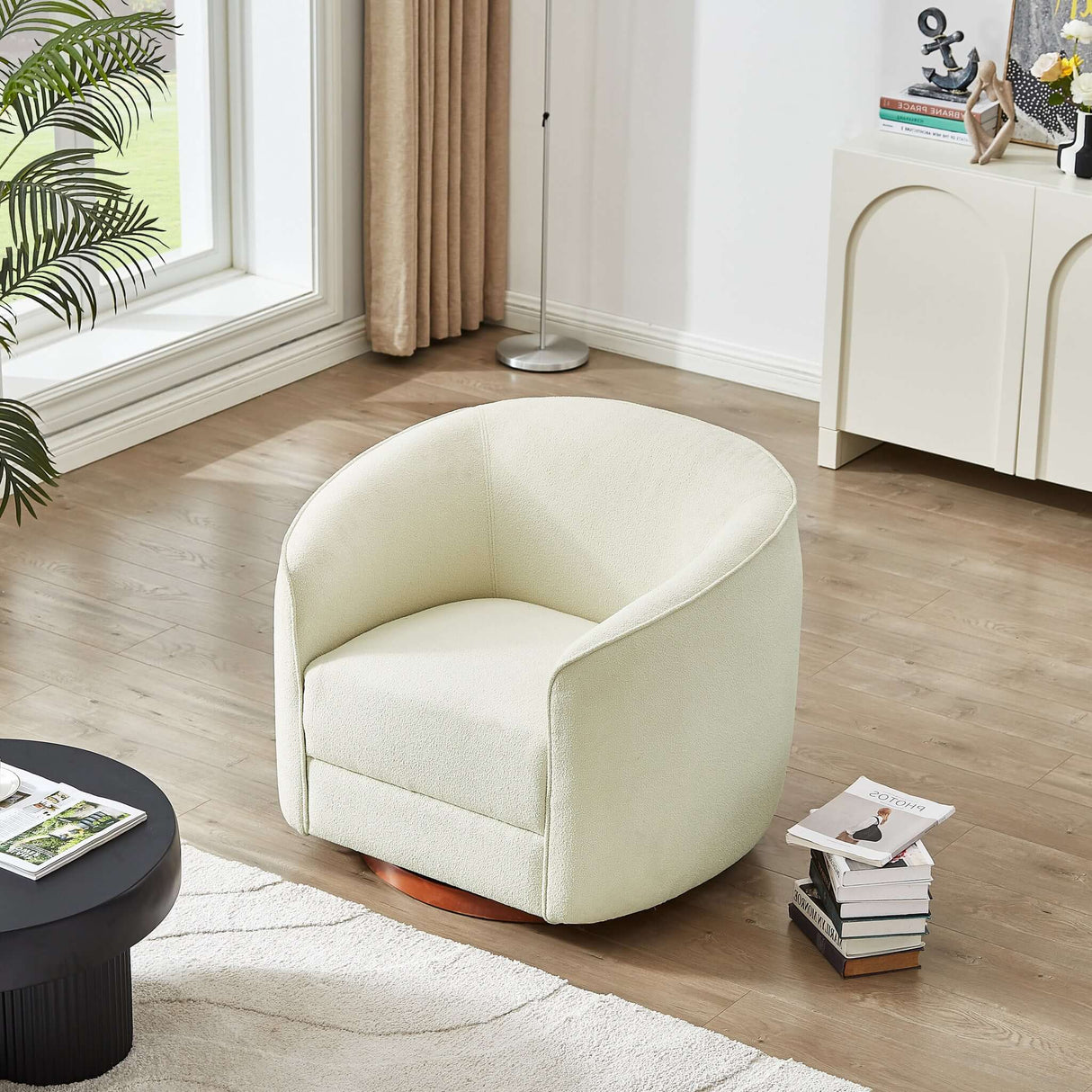 Elise Cream Boucle Swivel Chair from Ashcroft Furniture - Luna Furniture