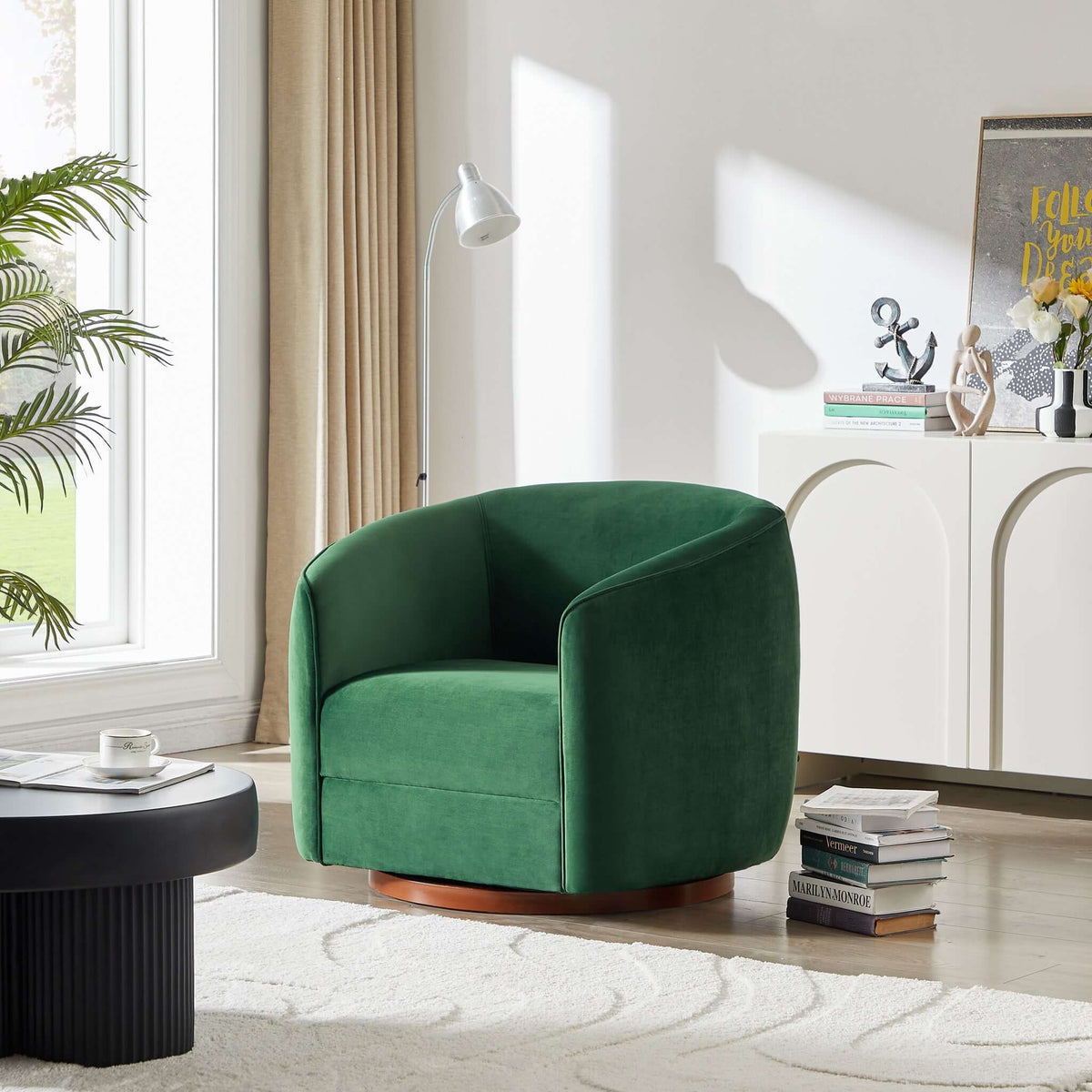 Elise Dark Green Velvet Swivel Chair from Ashcroft Furniture - Luna Furniture