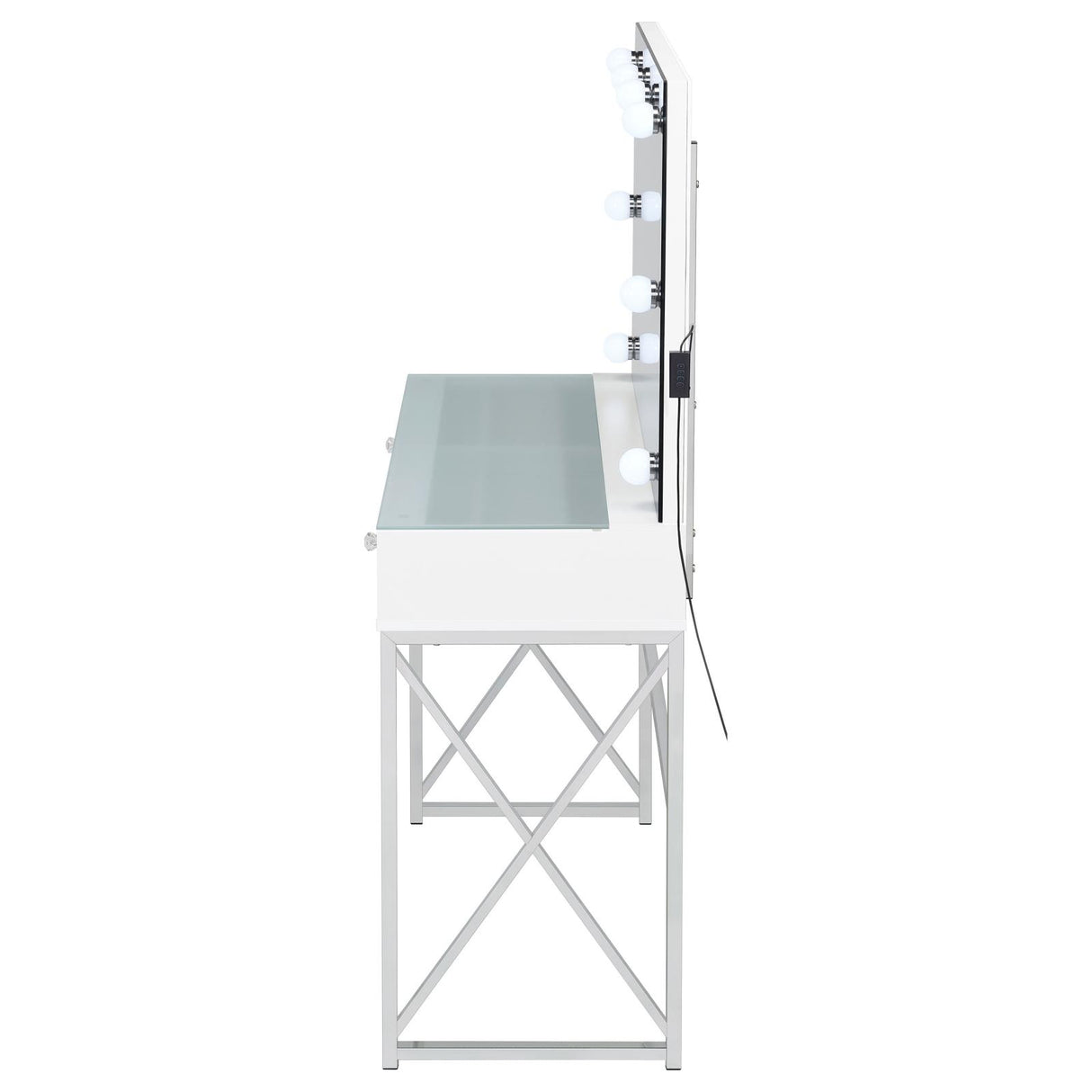 Eliza White and Chrome 2-Piece Vanity Set with Hollywood Lighting from Coaster - Luna Furniture