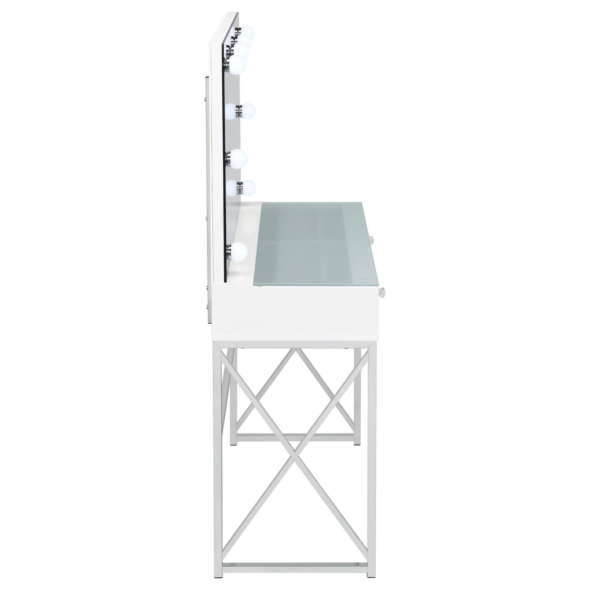 Eliza White and Chrome 2-Piece Vanity Set with Hollywood Lighting from Coaster - Luna Furniture