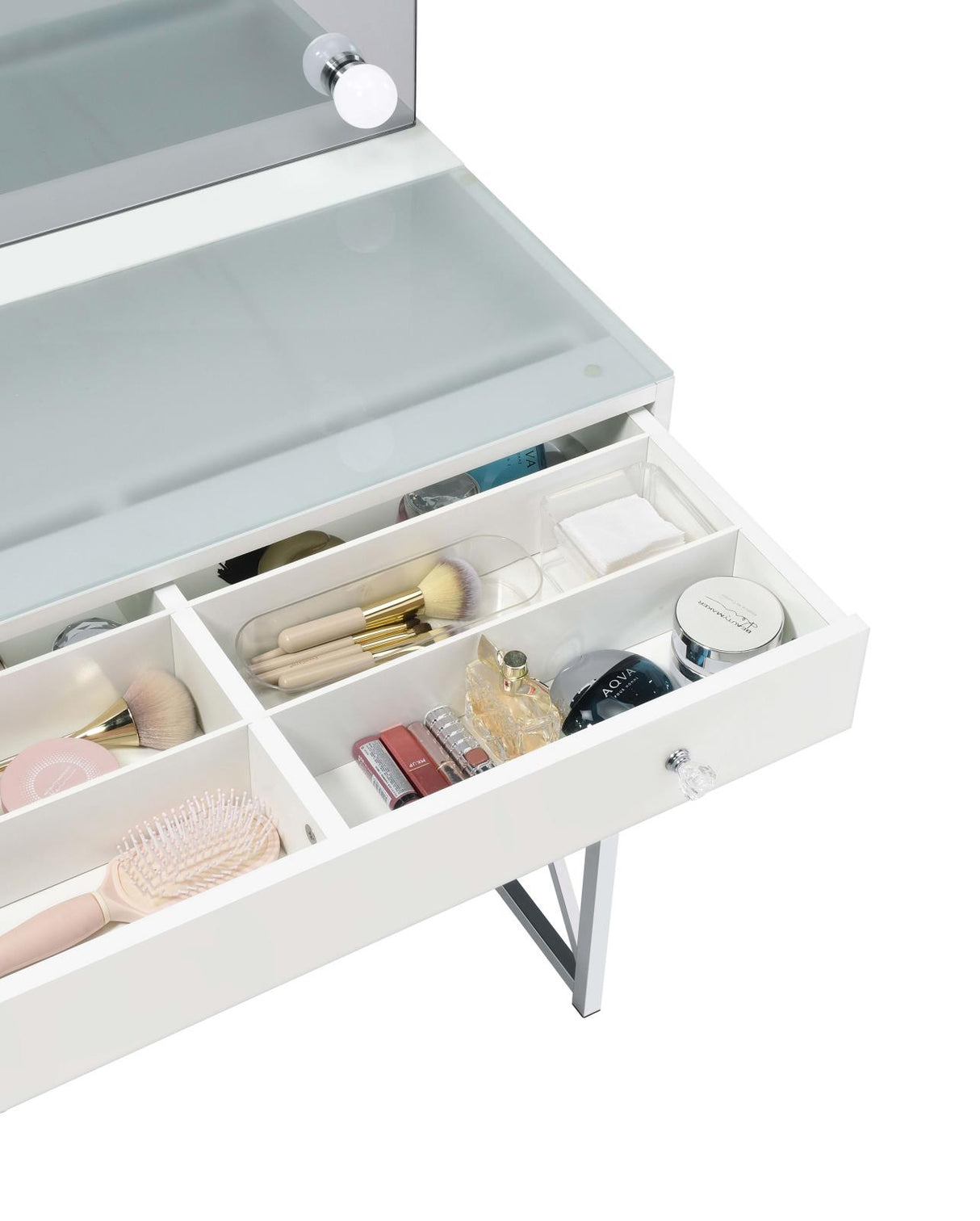 Eliza White and Chrome 2-Piece Vanity Set with Hollywood Lighting from Coaster - Luna Furniture