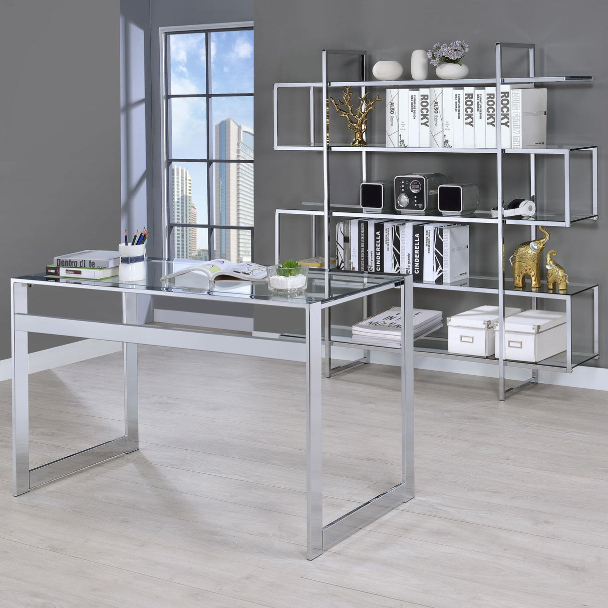 Elmer Clear and Chrome 5-Shelf Bookcase from Coaster - Luna Furniture