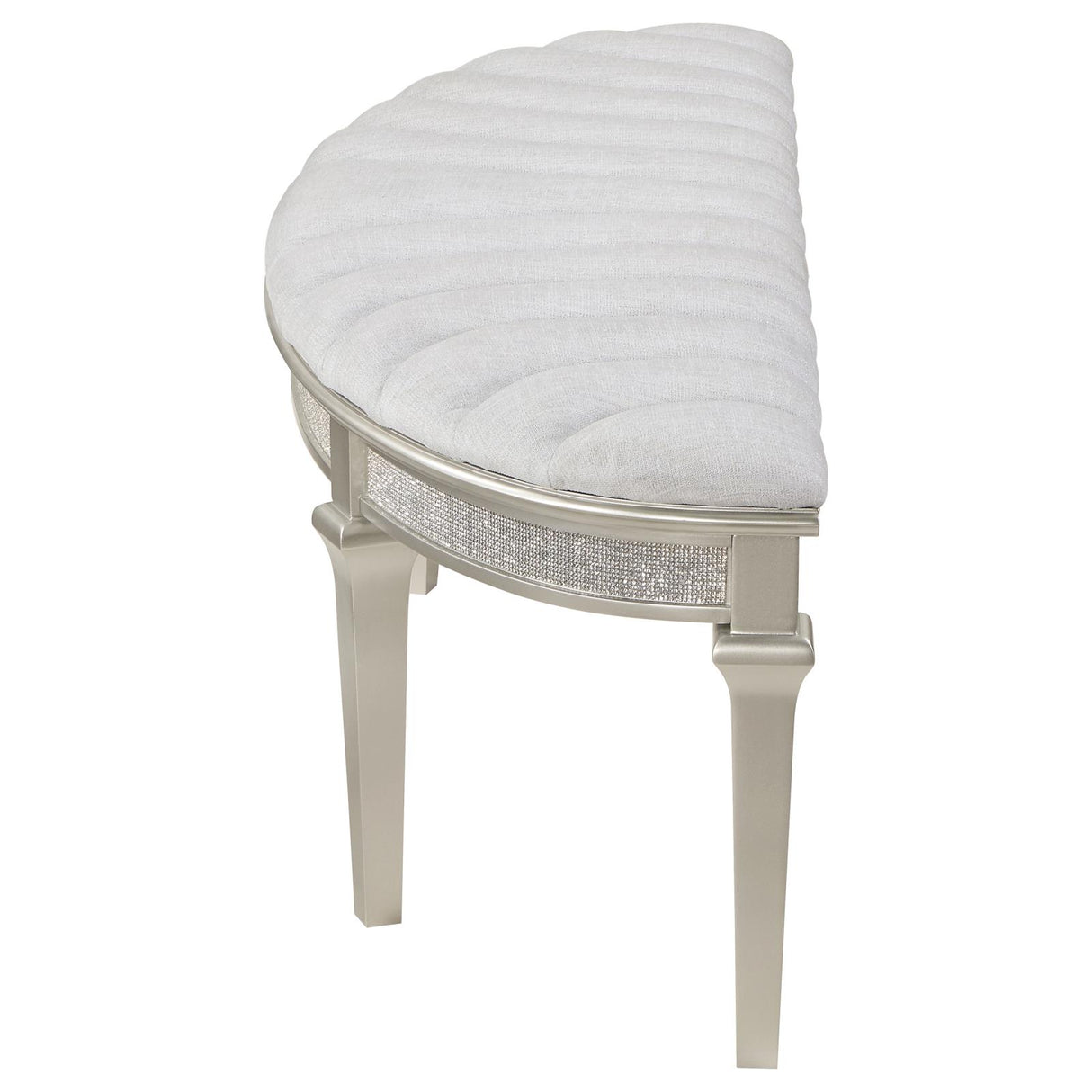Evangeline Ivory and Silver Oak Upholstered Demilune Bench from Coaster - Luna Furniture