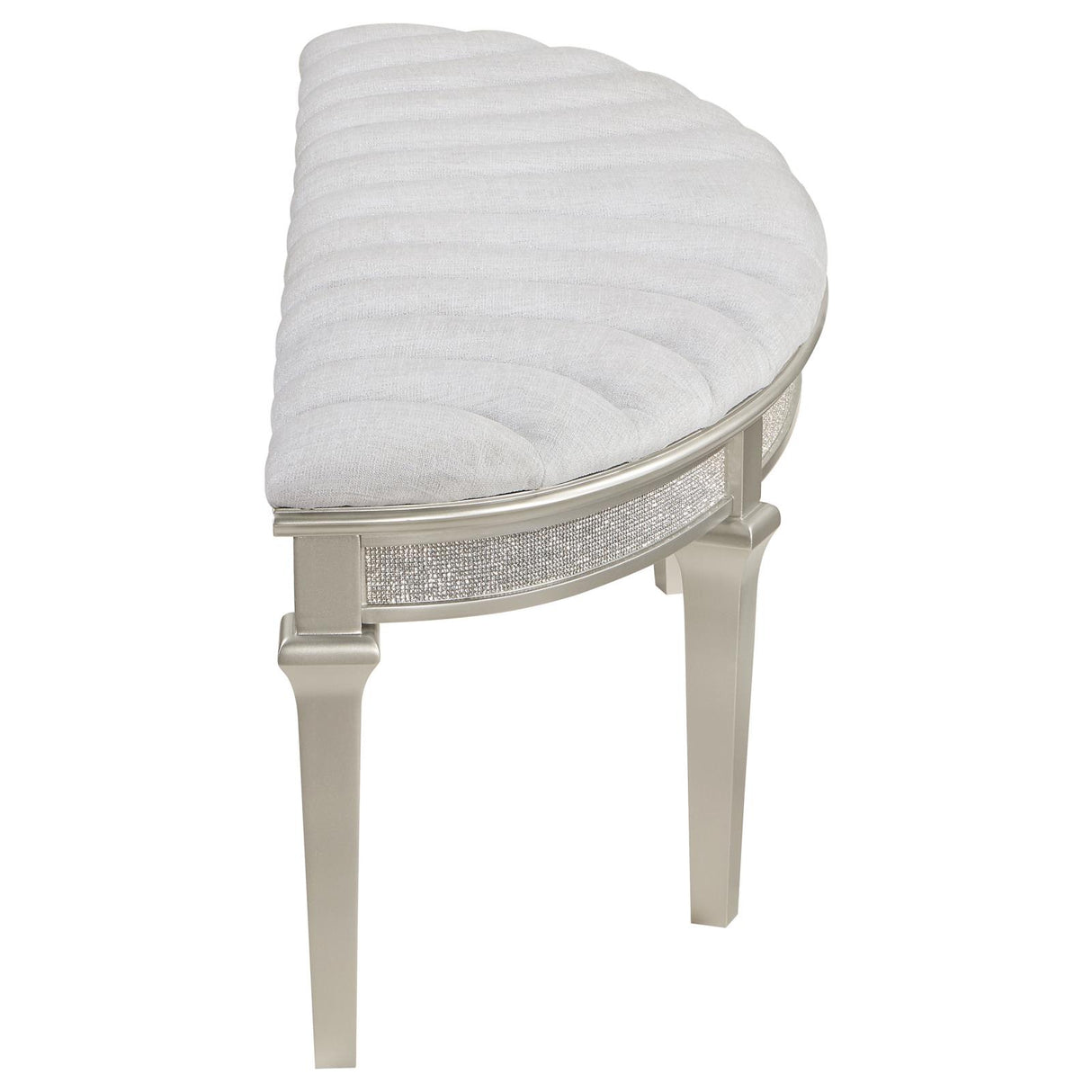 Evangeline Ivory and Silver Oak Upholstered Demilune Bench from Coaster - Luna Furniture