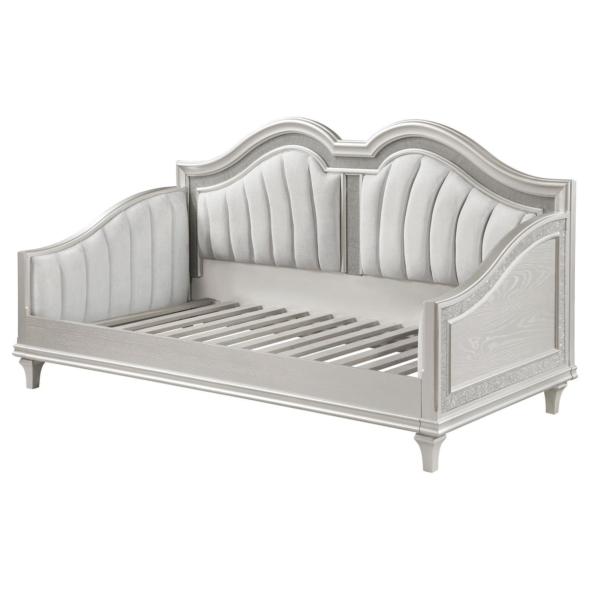 Evangeline Silver and Ivory Upholstered Twin Daybed with Faux Diamond Trim from Coaster - Luna Furniture
