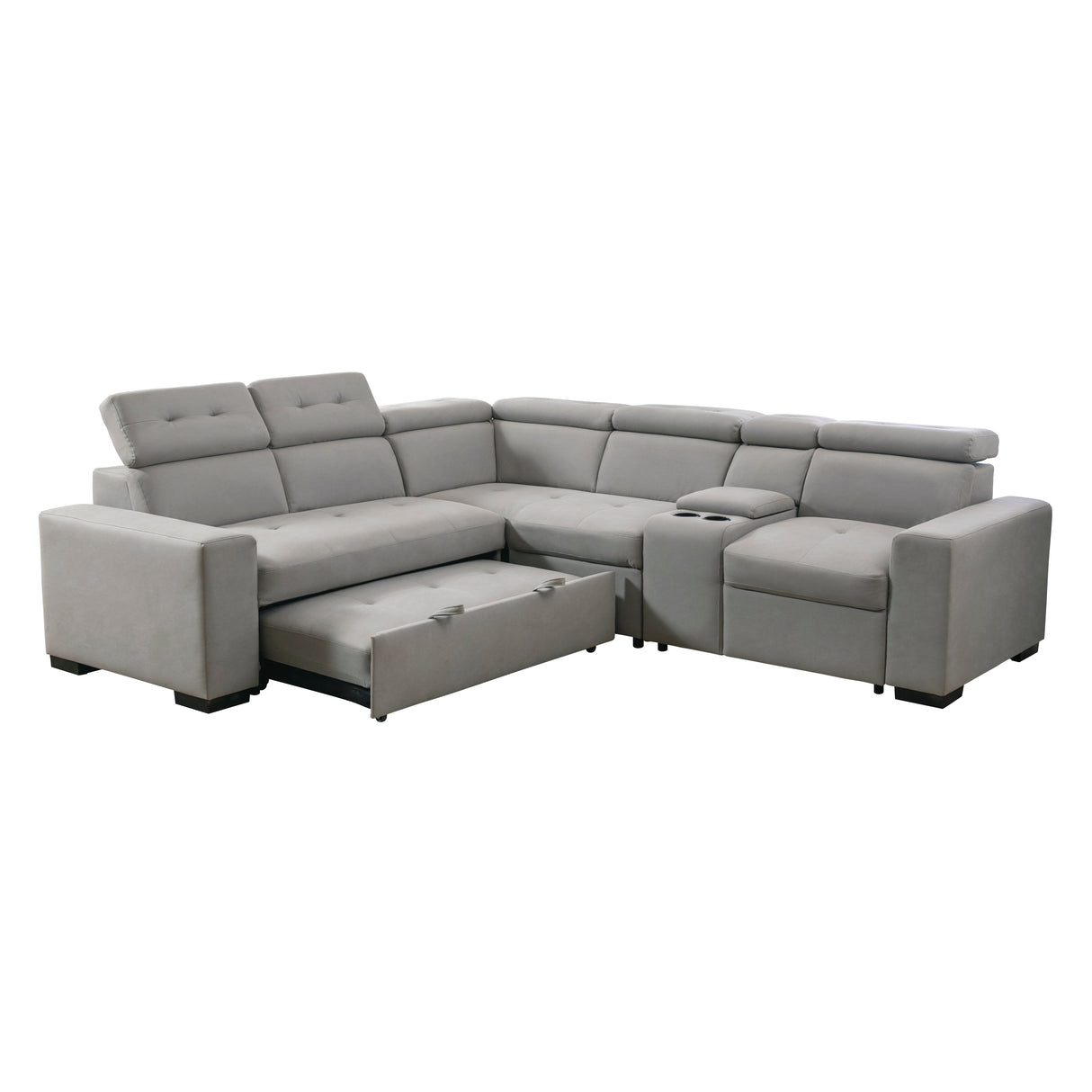 Farrah Light Gray 3-Piece Sectional with Adjustable Headrests, Pull-out Bed and Console from Homelegance - Luna Furniture