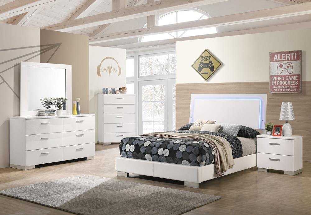 Felicity Glossy White 4-Piece Full Bedroom Set with LED Lighting from Coaster - Luna Furniture