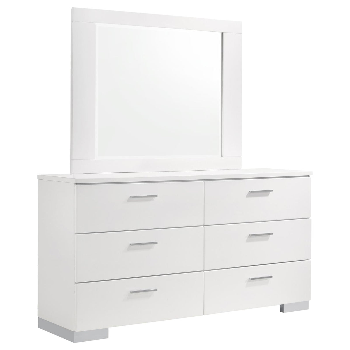 Felicity Glossy White 6-Drawer Dresser with Mirror from Coaster - Luna Furniture