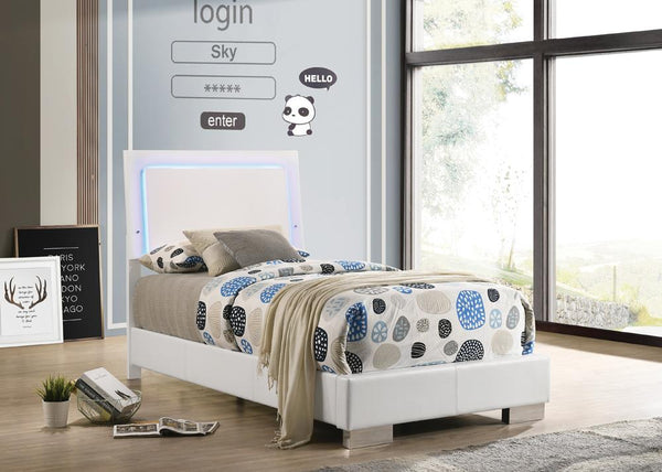 Felicity Glossy White Twin Panel Bed with LED Lighting