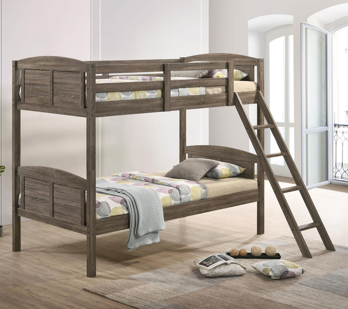 Flynn Weathered Brown Twin over Twin Bunk Bed from Coaster - Luna Furniture