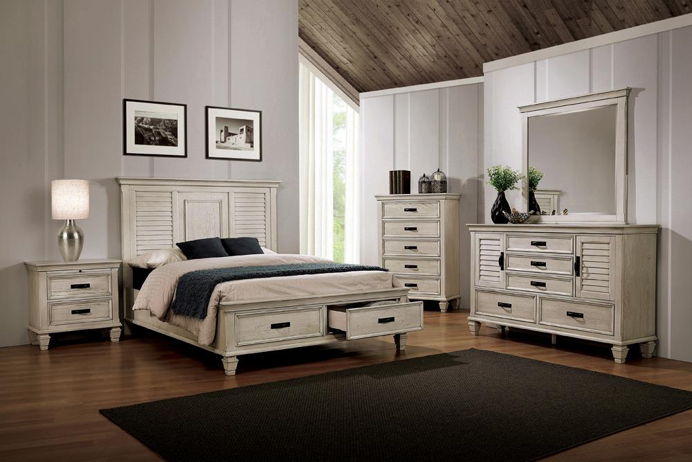Franco Antique White 4-Piece Eastern King Storage Platform Bedroom Set from Coaster - Luna Furniture