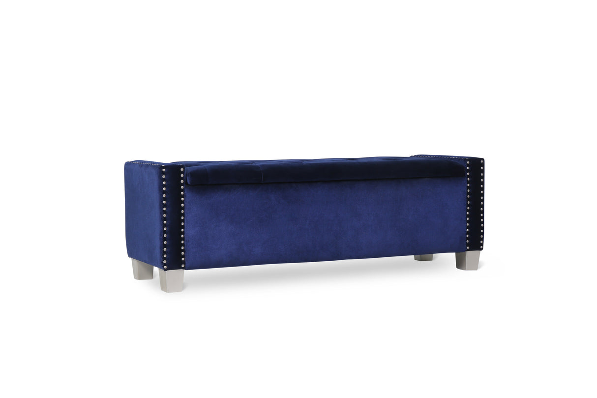 Franco Blue Velvet Storage Bench from Homelegance - Luna Furniture