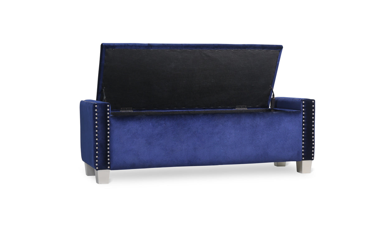 Franco Blue Velvet Storage Bench from Homelegance - Luna Furniture