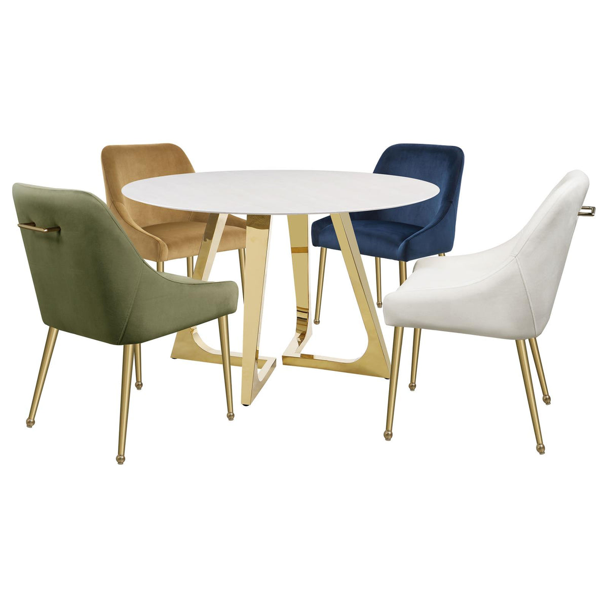 Gwynn White and Gold Stainless Steel Base Marble Top Round Dining Table from Coaster - Luna Furniture