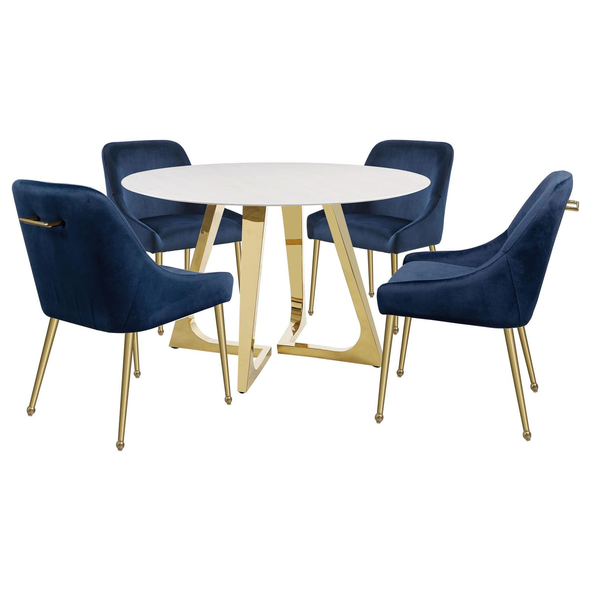 Gwynn White and Gold Stainless Steel Base Marble Top Round Dining Table from Coaster - Luna Furniture